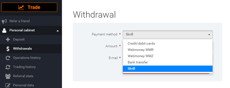 How to request withdrawal on IqOption?