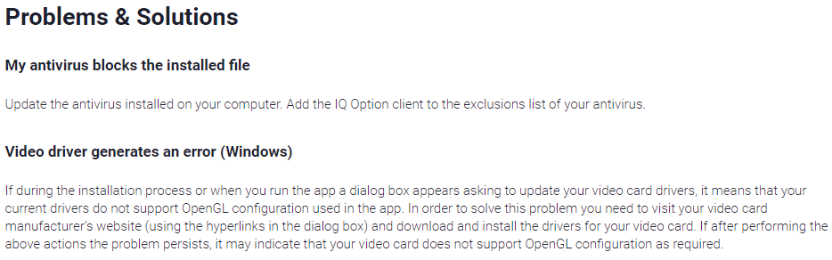 Các vấn đề và giải pháp của iqoption