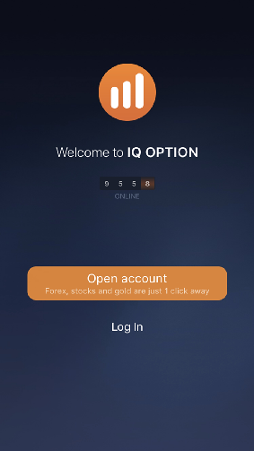 Menu d'accueil IQOption sur l'application mobile