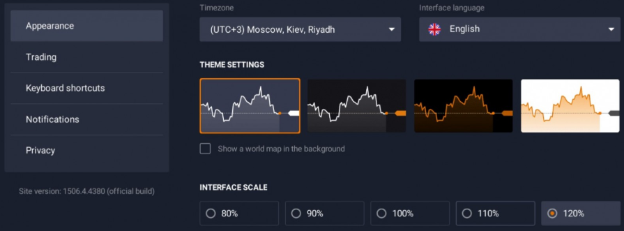 Aspetto piattaforma IqOption