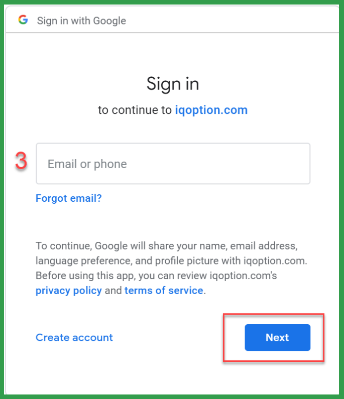 Iq Option login via Gmail email
