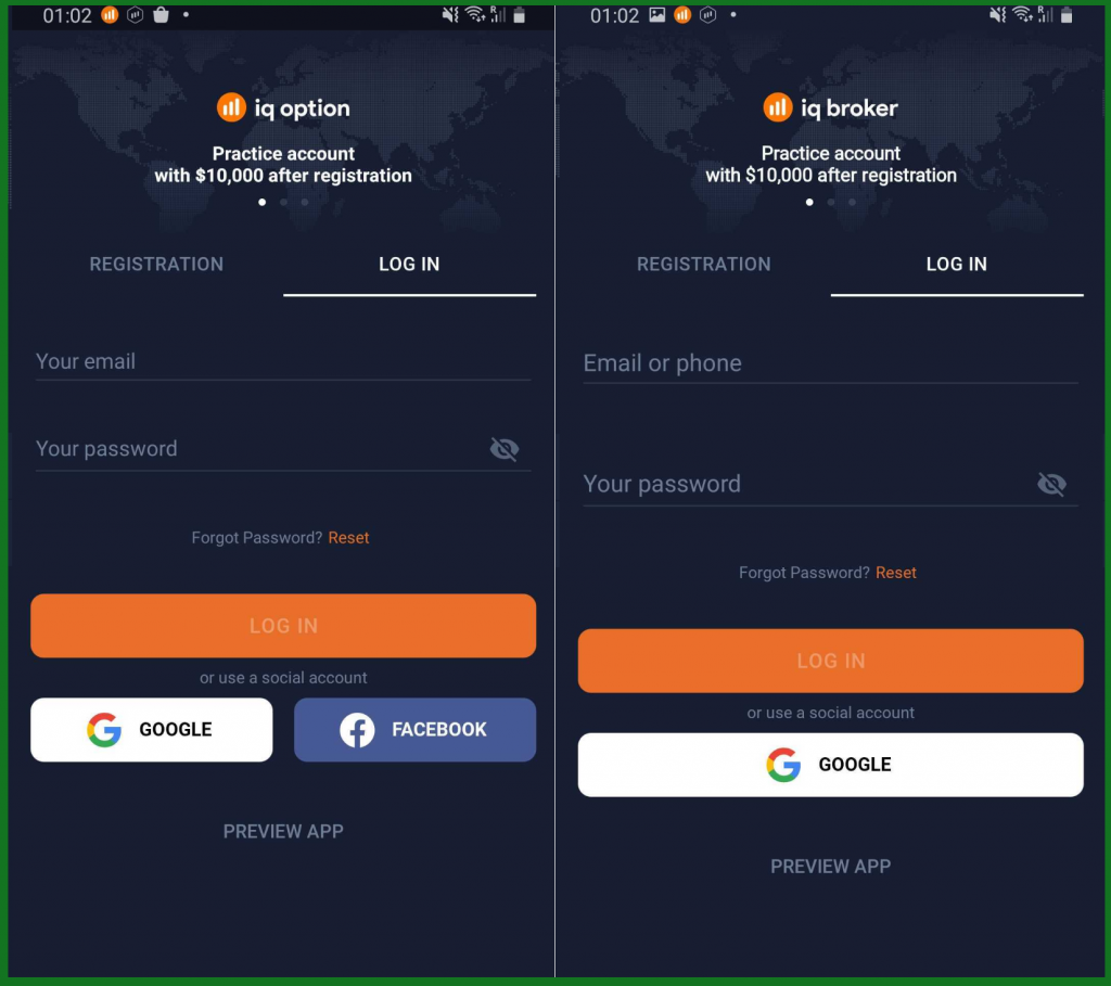 IqOption & IqBroker - android app login