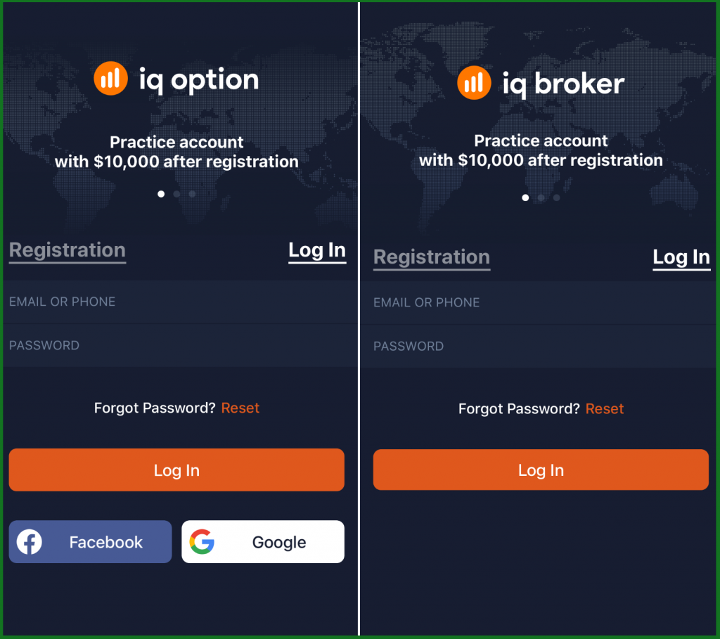 IqOption e IqBroker - login do aplicativo iOS