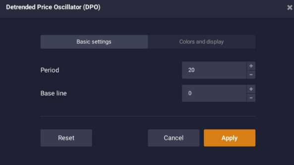 Setup DPO indicator iqoption settings