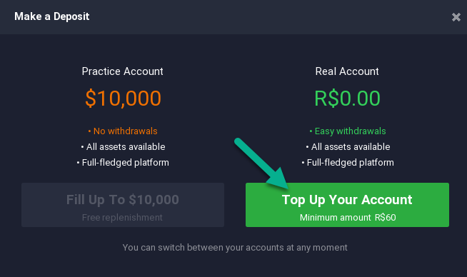 IqOption real account top up