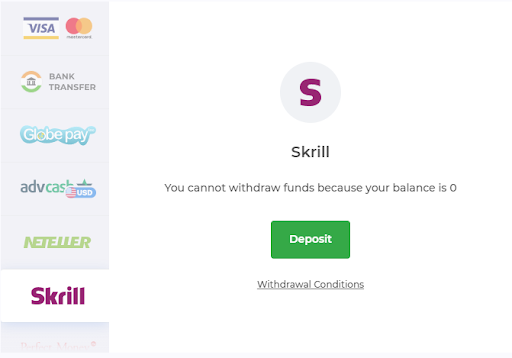 IqOption withdrawal page
