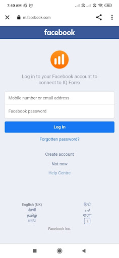 IqOption फेसबुक फॉर्म