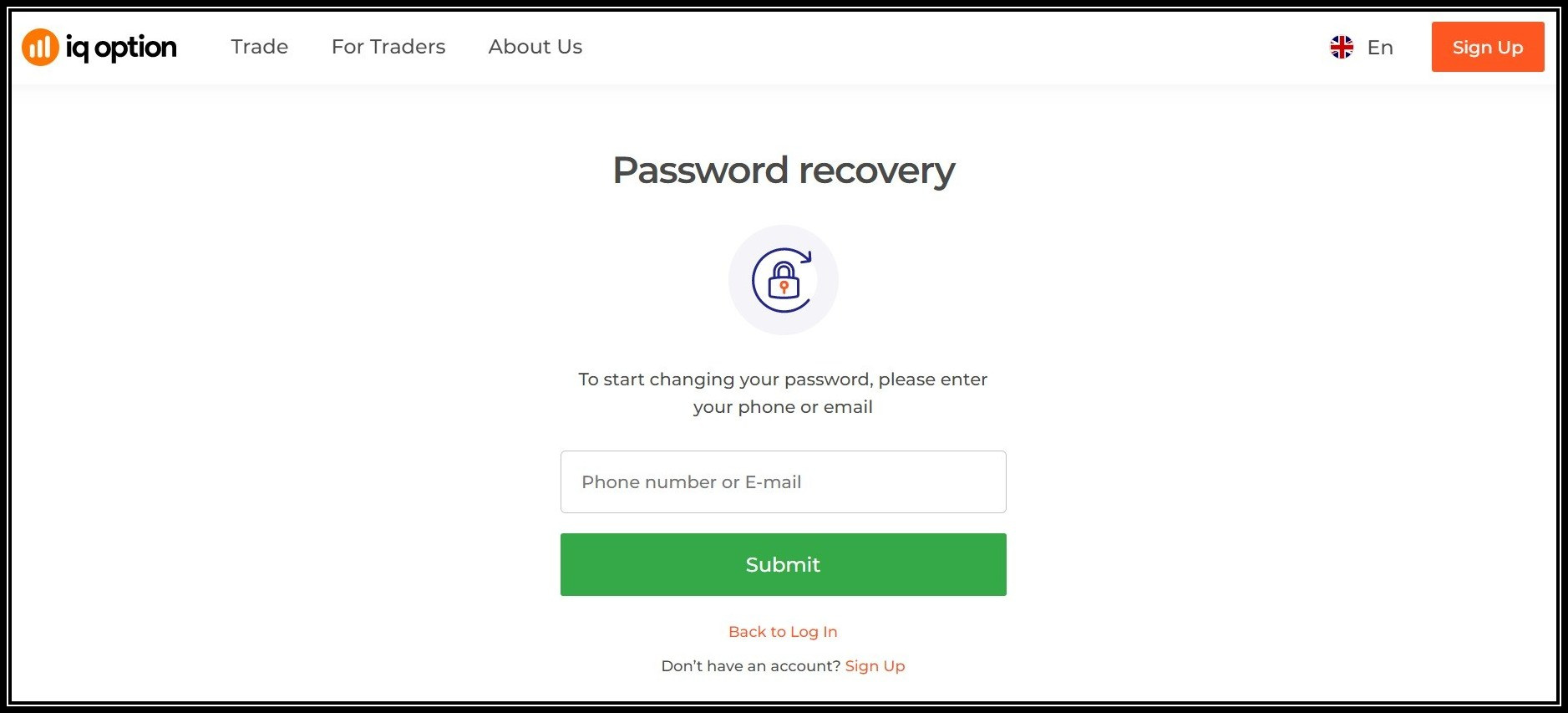 IQ Option password recovery
